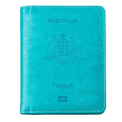 RFID Blocking Faux Leather Passport Holder Travel Wallet - Turquoise