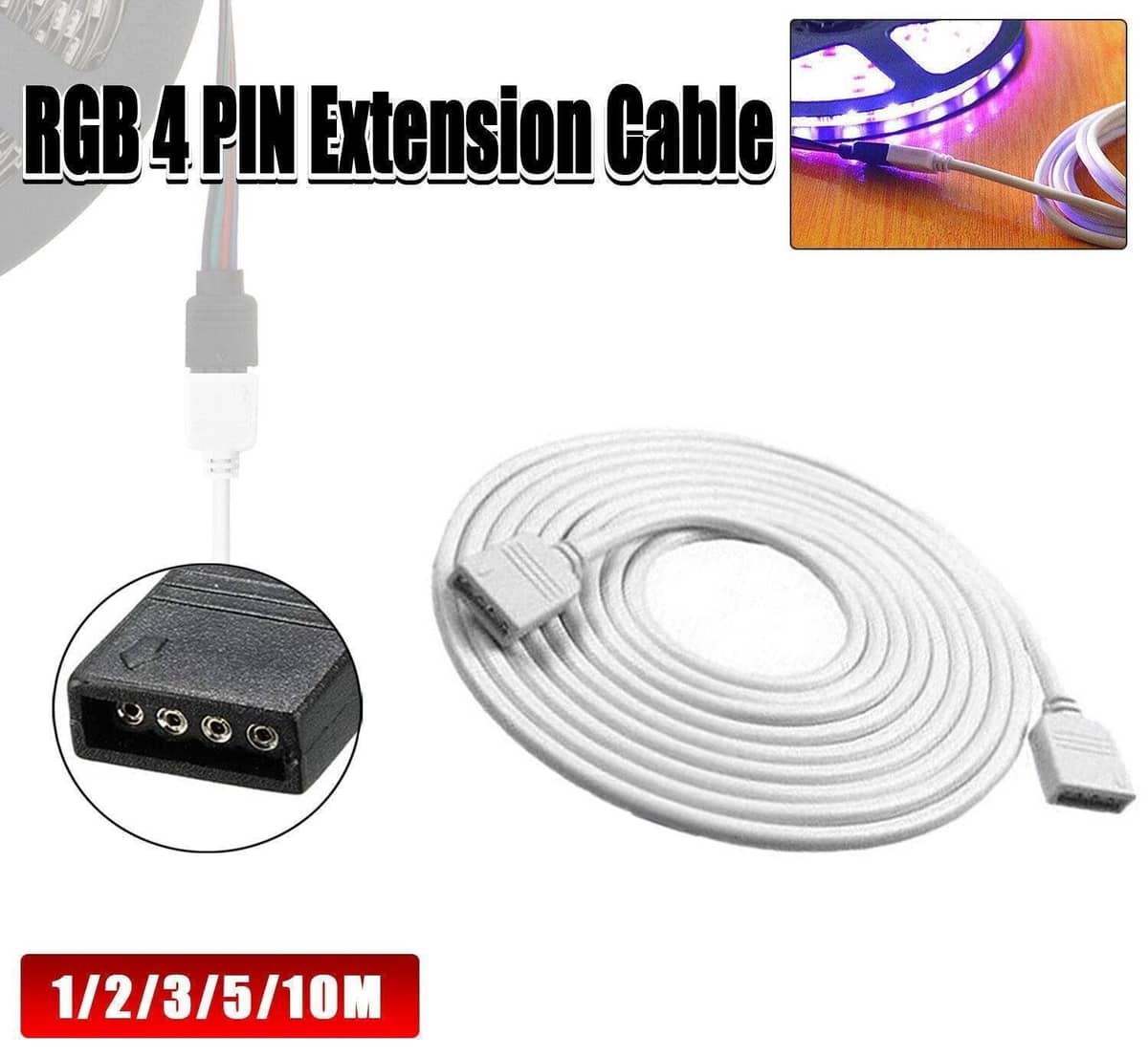 RGB LED Strip Extension Cable, White - 10 m - view 2