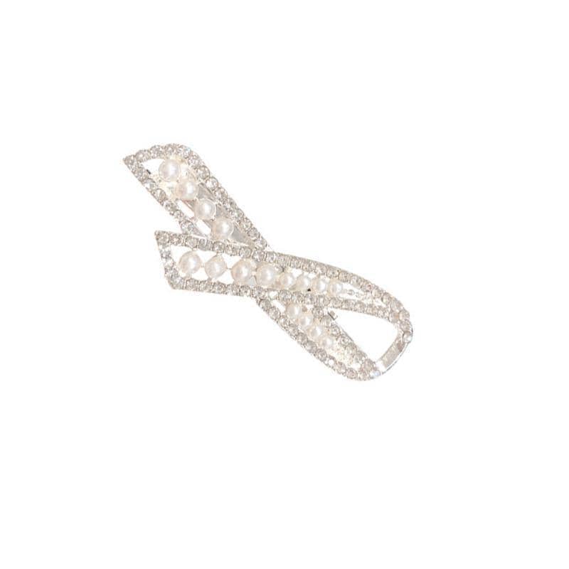 Rhinestone and Faux Pearl Hair Clip for Women - Ribbon Loop Design