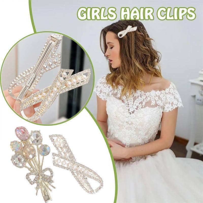 Rhinestone and Faux Pearl Hair Clip for Women - Ribbon Loop Design - view 2