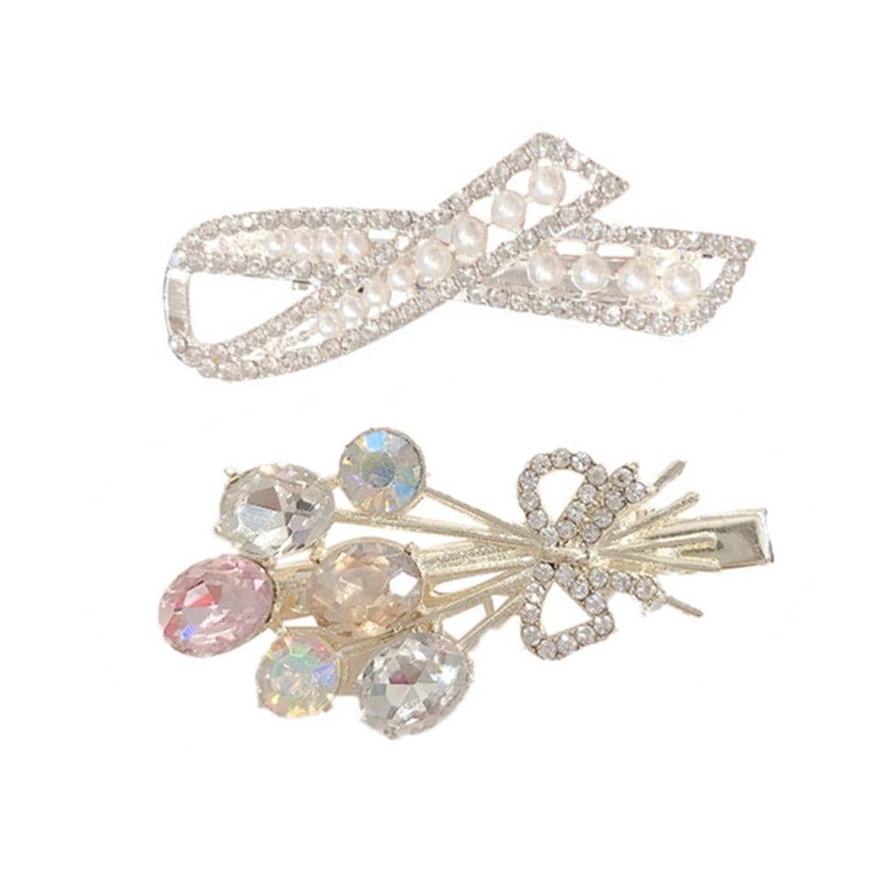Rhinestone and Faux Pearl Hair Clip for Women - Ribbon Loop Design - view 3