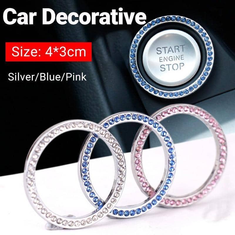 Rhinestone Car Start Button Decorative Ring - Silver - view 2