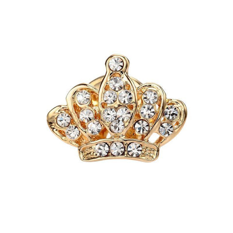 Rhinestone Crown Brooch Pin - Gold Arched Crown