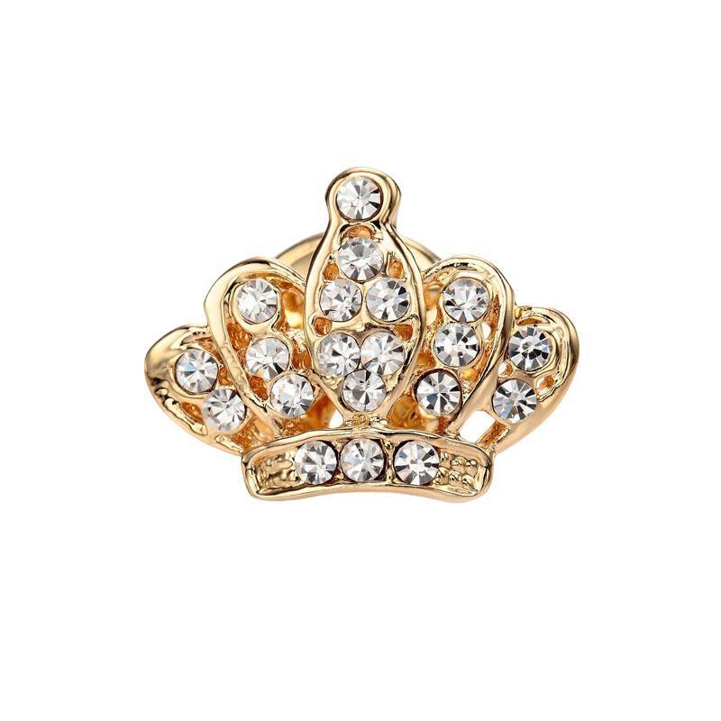 Rhinestone Crown Brooch Pin - Gold Arched Crown