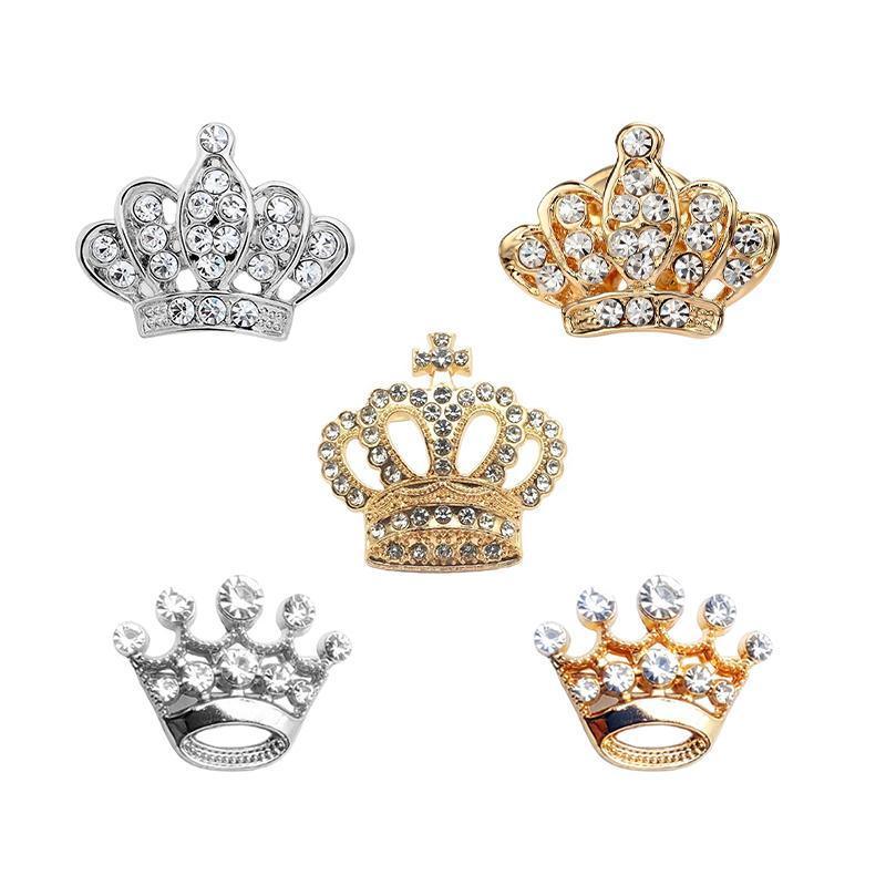 Rhinestone Crown Brooch Pin - Gold Arched Crown - view 3