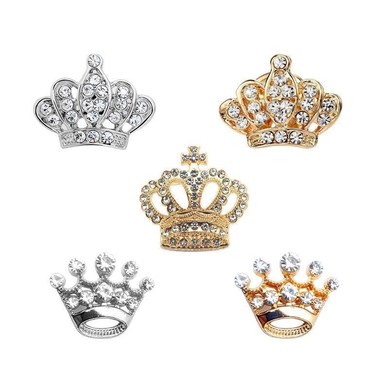 Rhinestone Crown Brooch Pin - Silver Five-Point Crown - view 3