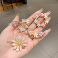 Rhinestone Crystal Hair Clip, Barrette Slide - Crescent with Three Flowers - view 5