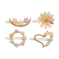 Rhinestone Crystal Hair Clip, Barrette Slide - Heart with Flowers and Pearl Beads - view 3