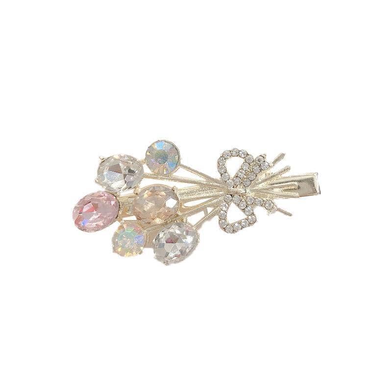 Rhinestone Crystal Hair Clip for Women - Flower Bouquet Design