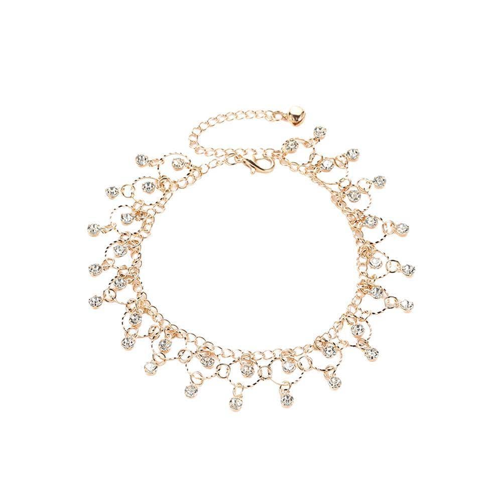 Rhinestone Fringe Anklet Chain for Women - Gold