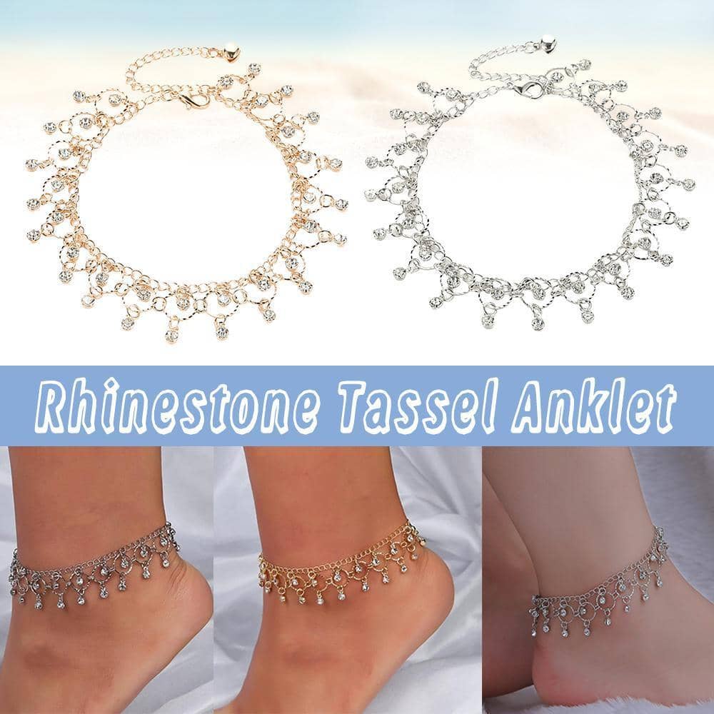 Rhinestone Fringe Anklet Chain for Women - Gold - view 2