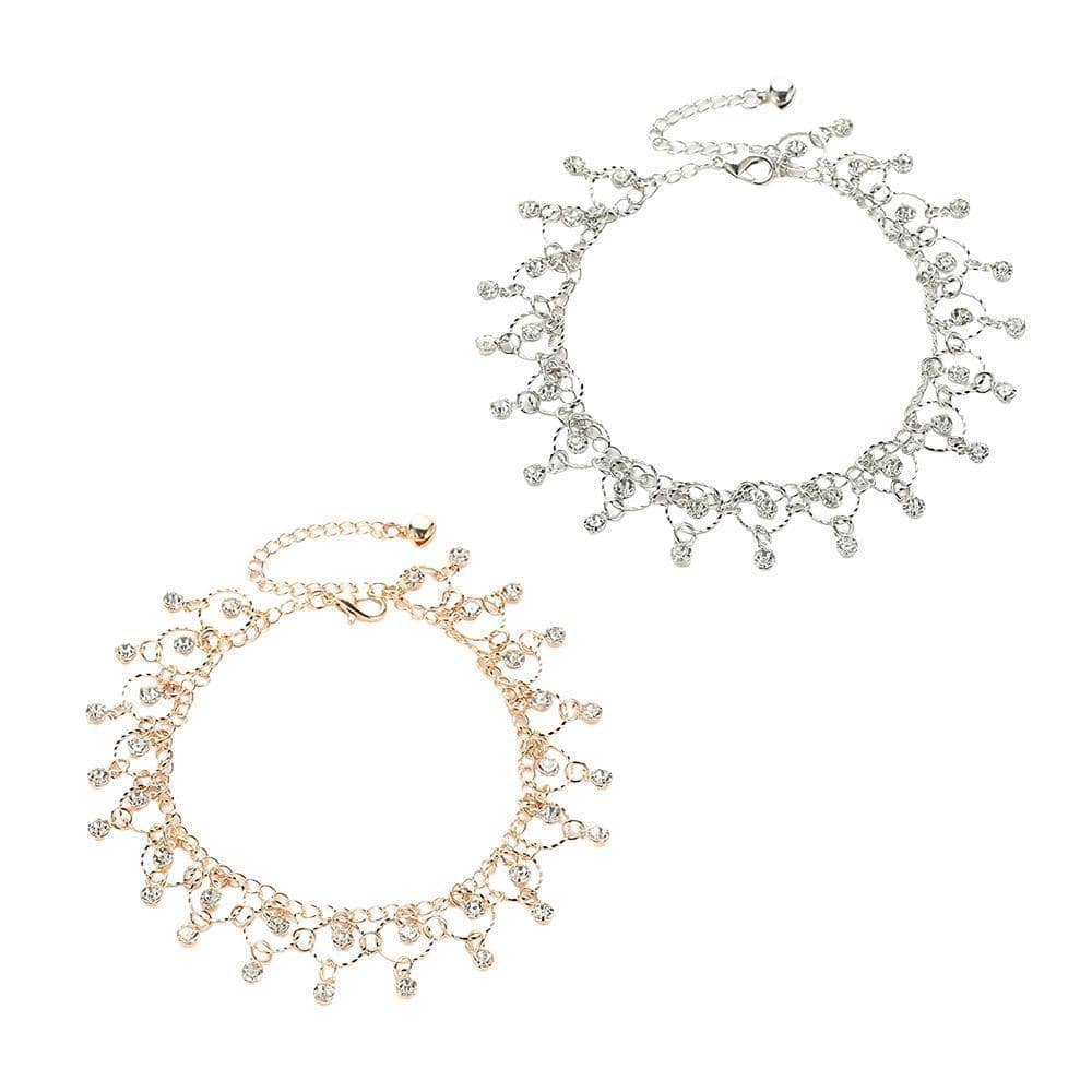 Rhinestone Fringe Anklet Chain for Women - Gold - view 3
