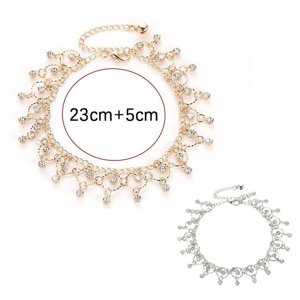 Rhinestone Fringe Anklet Chain for Women - Gold - view 4