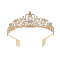 Rhinestone Princess Crown Headband with Side Combs - Gold and White