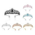 Rhinestone Princess Crown Headband with Side Combs - Silver and Black - view 3