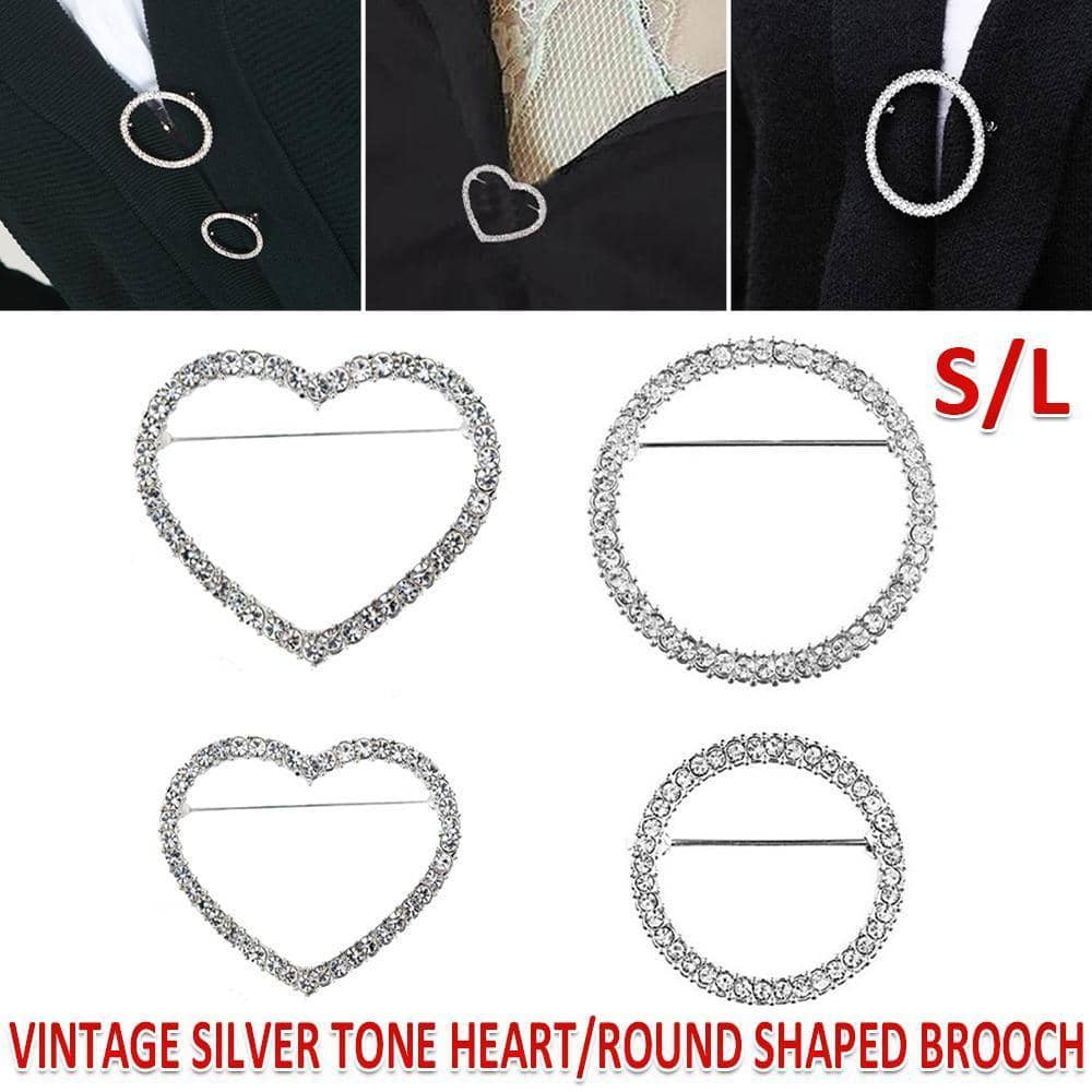 Rhinestone Round Brooch Pin - Large (4.3cm Diameter), Silver Tone - view 2