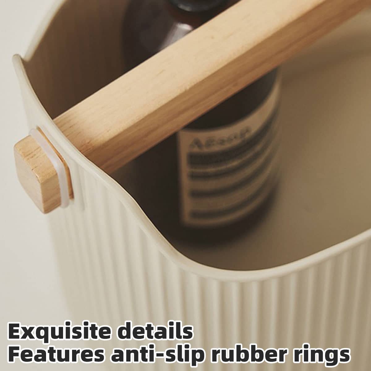 Ribbed Desktop Storage Box Set of 2 with Solid Wood Handle in Cream and Mint Green - view 4
