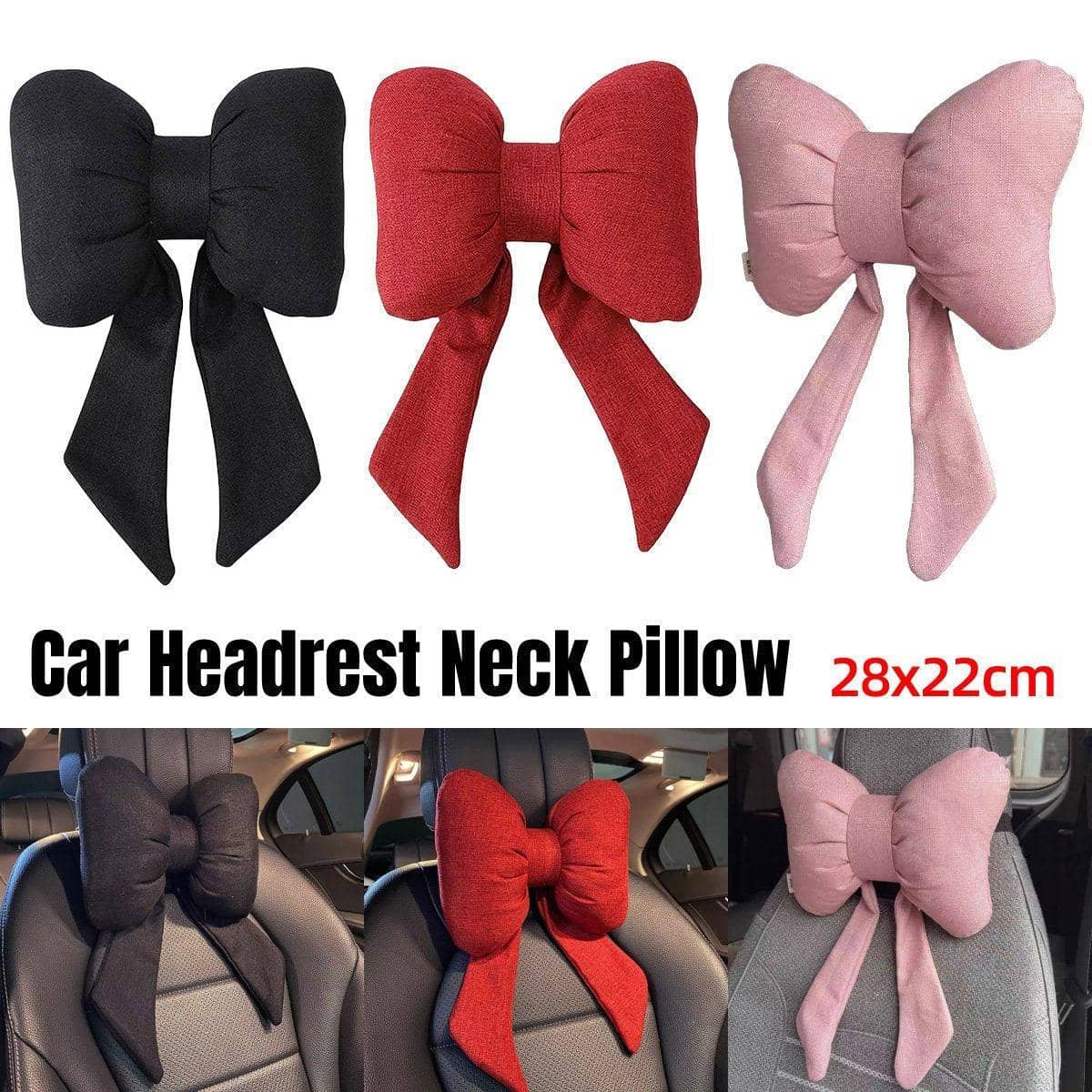 Ribbon Bow Car Neck Pillow Headrest Cushion - Red - view 2