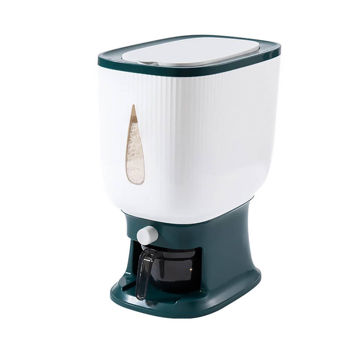 Rice Storage Container 10kg with Measuring Cup - Dark Green and White