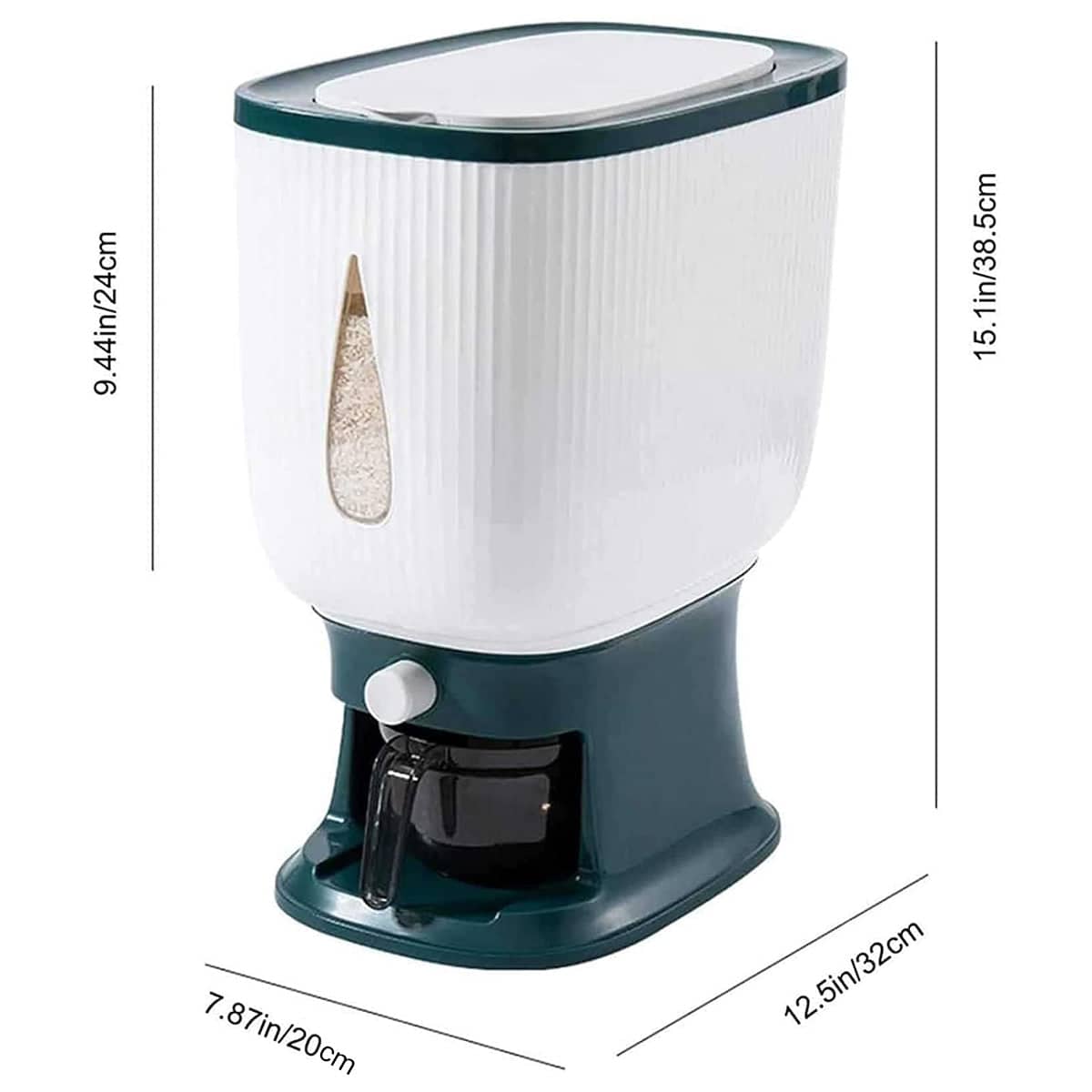 Rice Storage Container 10kg with Measuring Cup - Dark Green and White - view 4