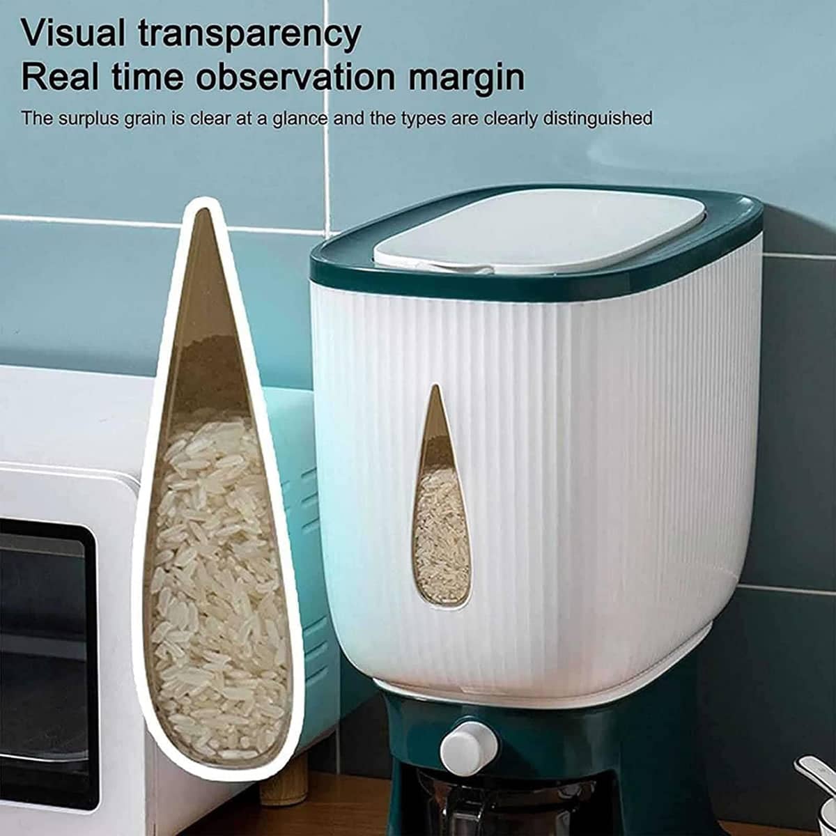 Rice Storage Container 10kg with Measuring Cup - Grey and White - view 5