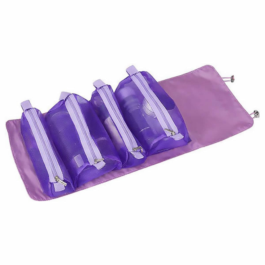 Roll-Up Travel Cosmetic Bag with 4 Detachable Pouches - Purple