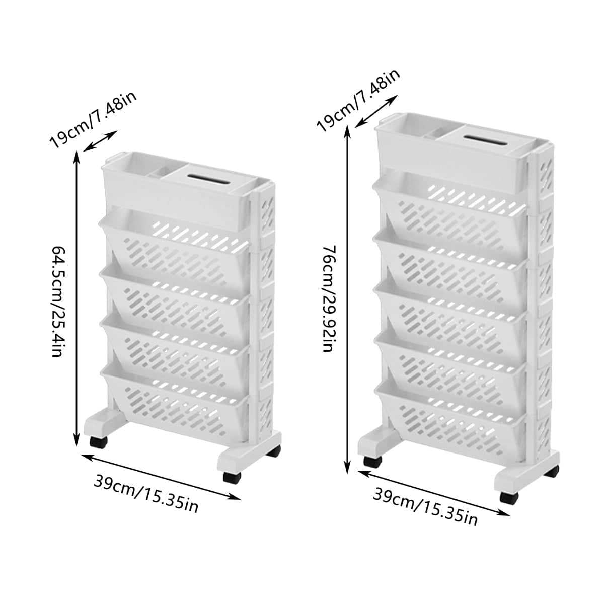 Rolling Bookshelf - 5 Tiers, 39 x 19 x 64.5 cm - view 4