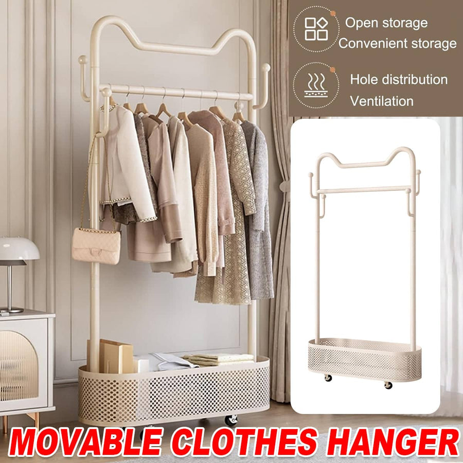 Rolling Clothes Rack with Wheels, White