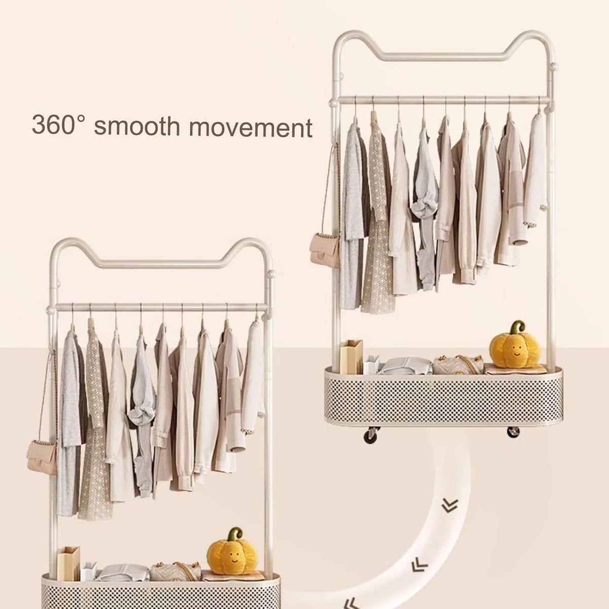 Rolling Clothes Rack with Wheels, White - view 5