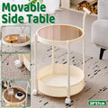 Rolling Side Table with Two Tiers and Brown Tempered Glass