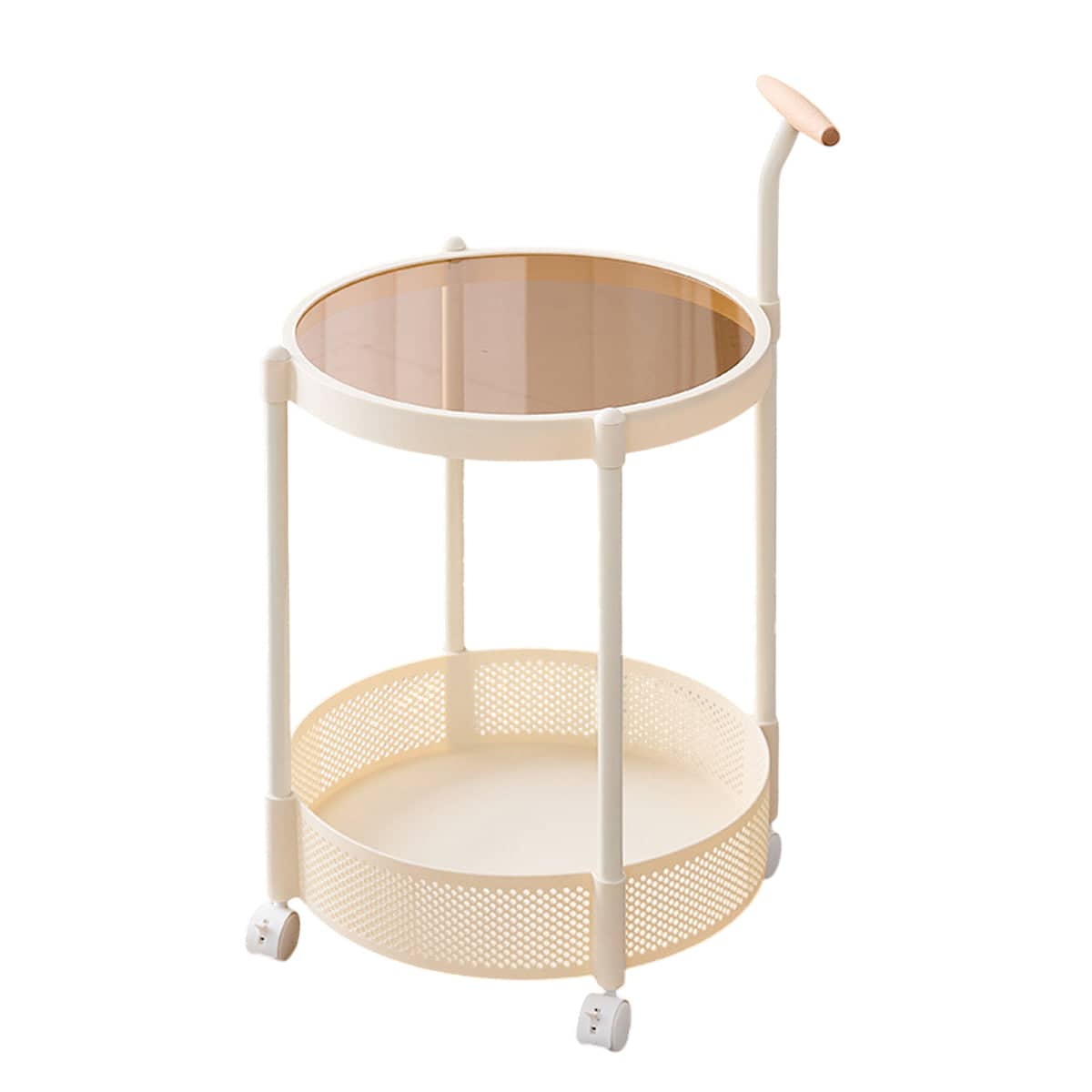 Rolling Side Table with Two Tiers and Brown Tempered Glass - view 2