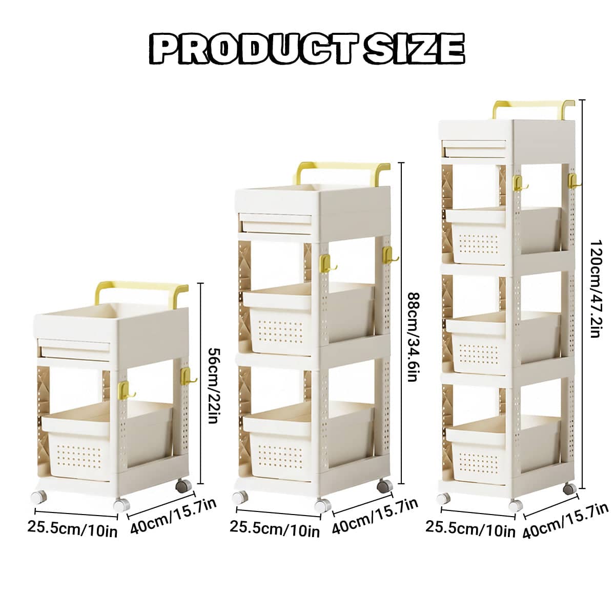 Rolling Storage Trolley Cart with Wheels - 3 Layer, 88 cm High - view 4