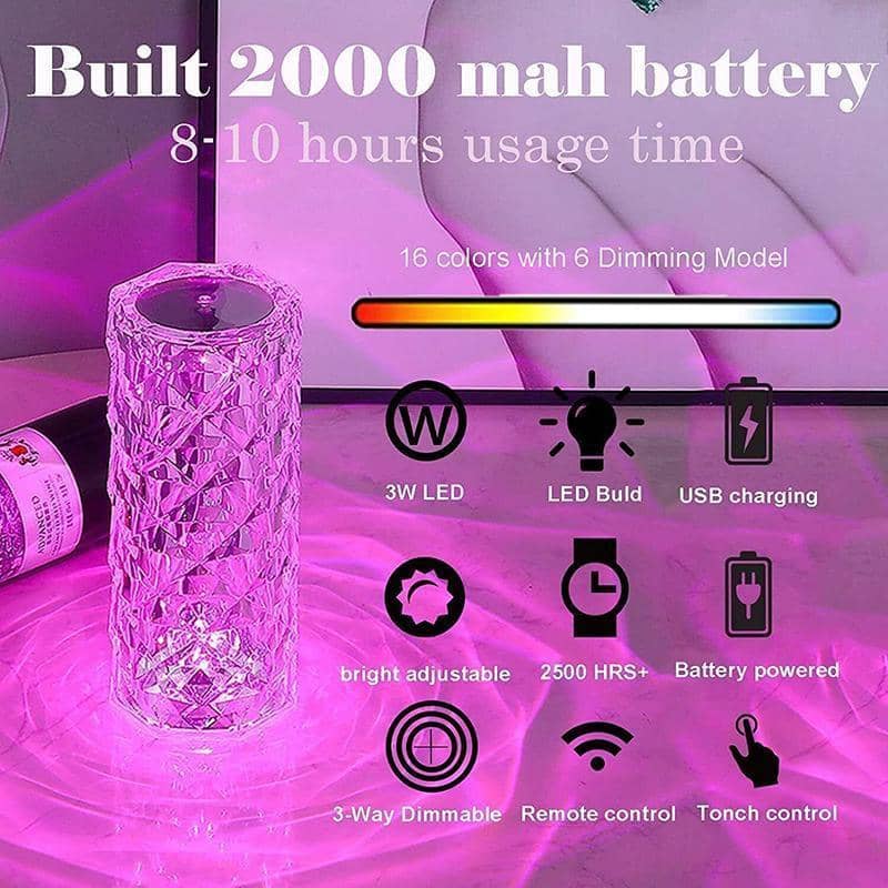 Rose Crystal Table Lamp, 16 Colour LED Night Light with Remote - view 4