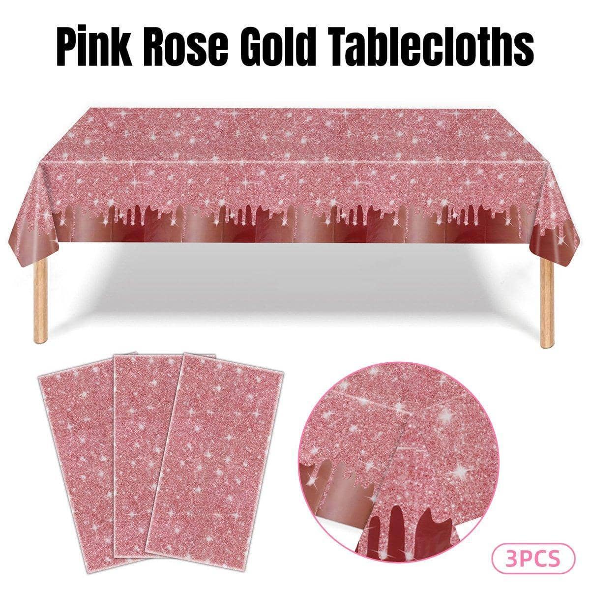 Rose Gold Disposable Waterproof PE Party Tablecloths - Pack of 3