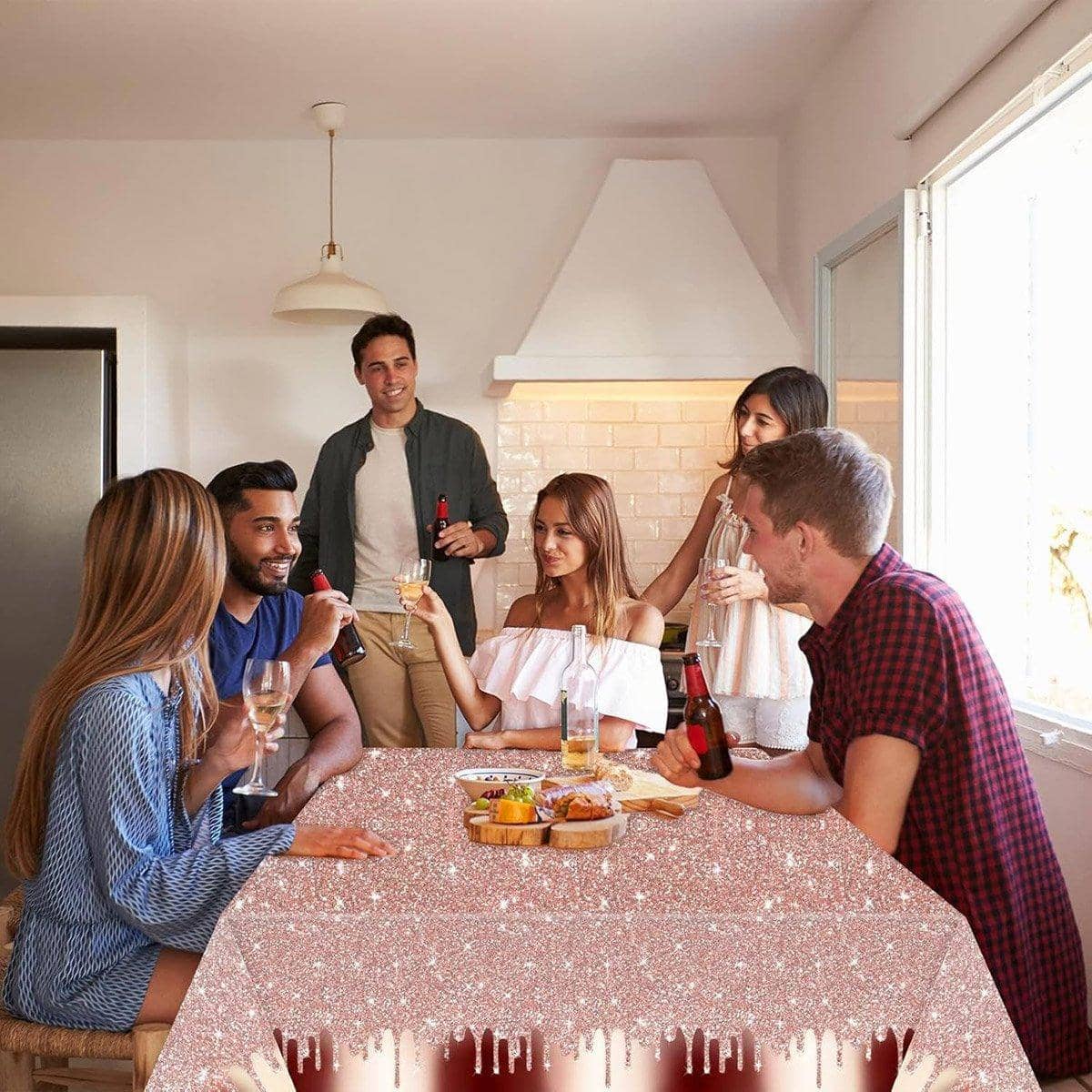 Rose Gold Disposable Waterproof PE Party Tablecloths - Pack of 3 - view 4