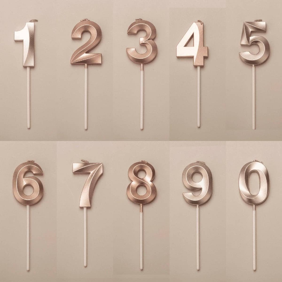 Rose Gold Number Birthday Candle with Stand - Number 0 - view 4