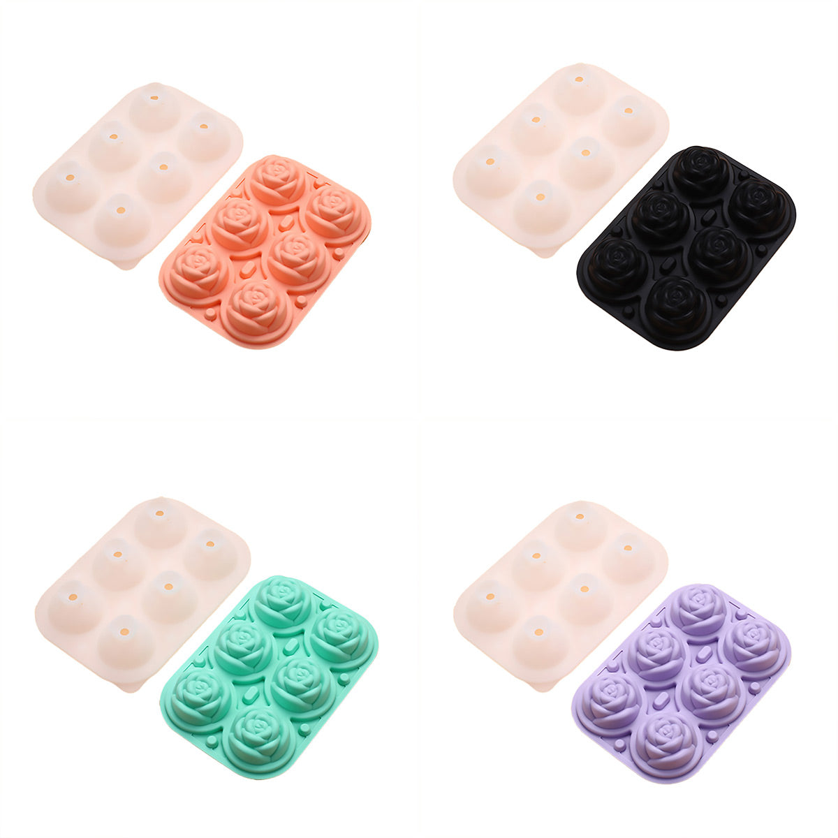 Rose Ice Cube Tray Silicone Mould with Lid - Green - view 3