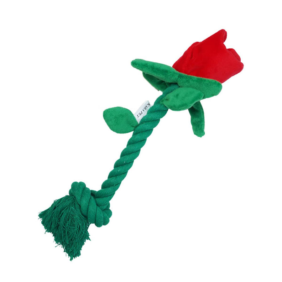 Rose Plush Dog Toy with Durable Cotton Rope and Sound Paper - Red