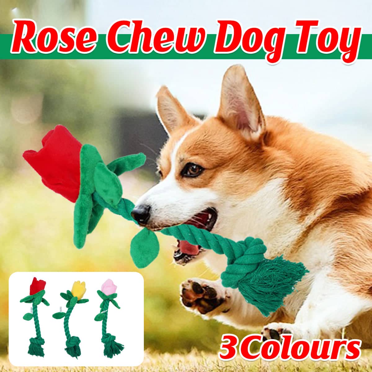 Rose Plush Dog Toy with Durable Cotton Rope and Sound Paper - Yellow - view 2