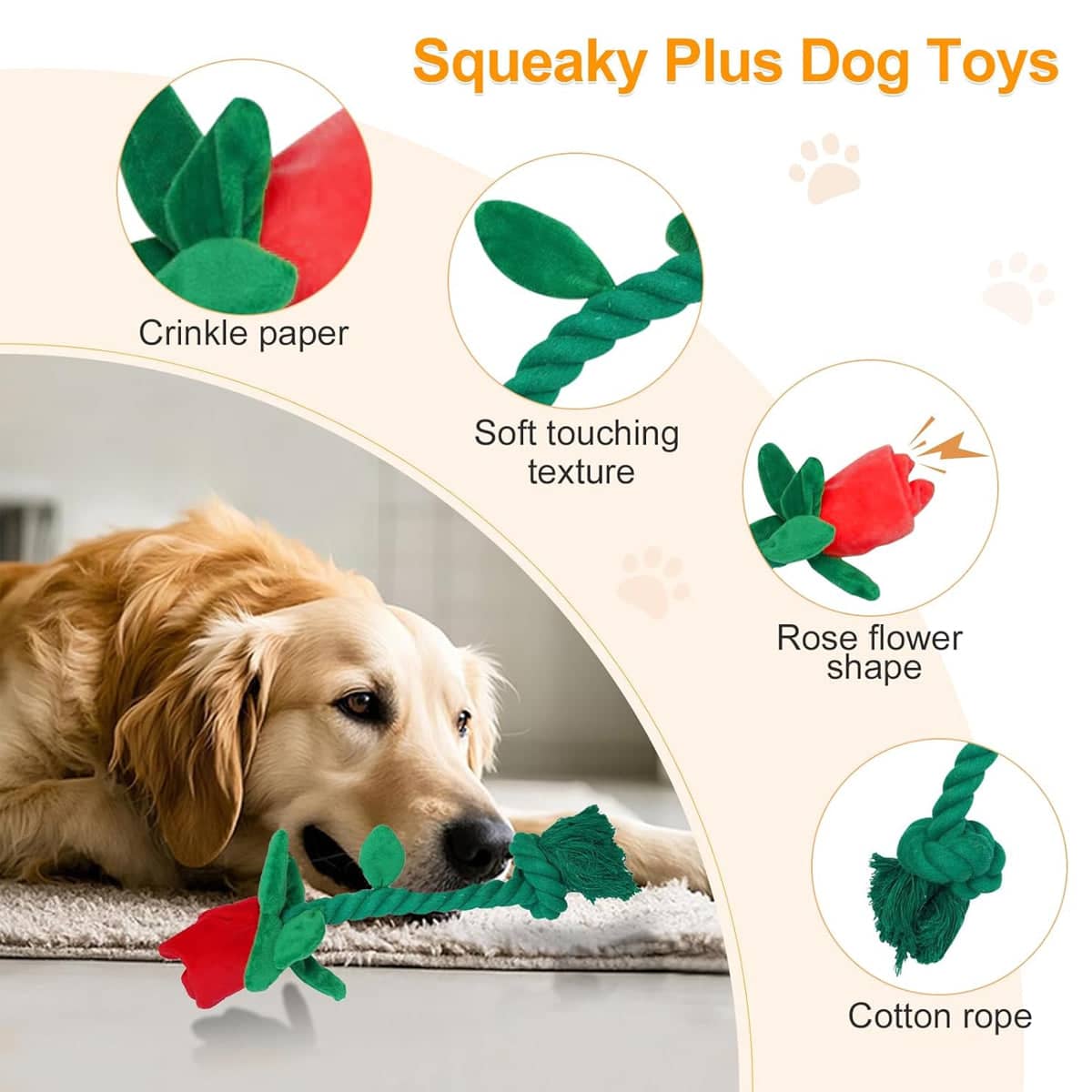 Rose Plush Dog Toy with Durable Cotton Rope and Sound Paper - Yellow - view 5