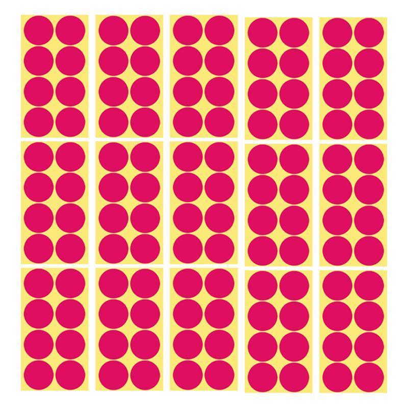 Rose Red Adhesive Round Sticker Dots, 50 mm - 8 Dots per Sheet, 15 Sheets