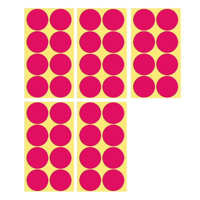 Rose Red Adhesive Round Sticker Dots, 50 mm - 8 Dots per Sheet, 5 Sheets