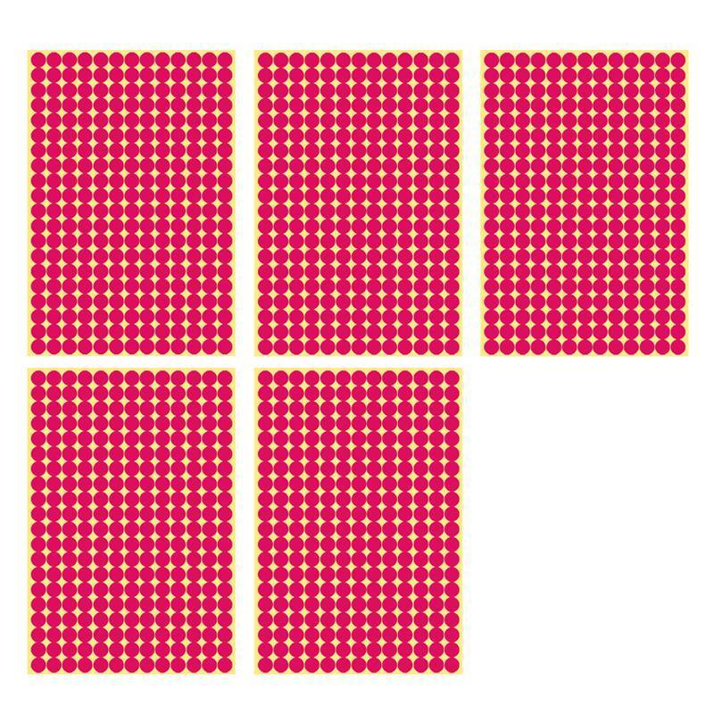 Rose Red Adhesive Round Sticker Dots, 8 mm - 260 Dots per Sheet, 5 Sheets