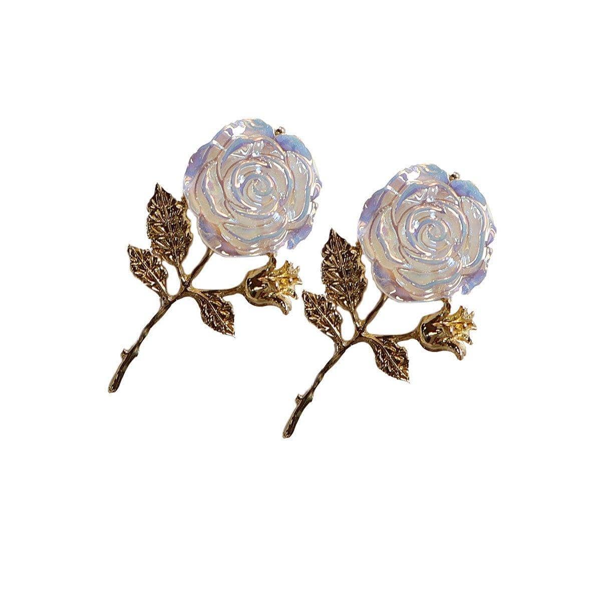 Rose Retro Drop Earrings for Women, Vintage White and Gold Roses - view 2