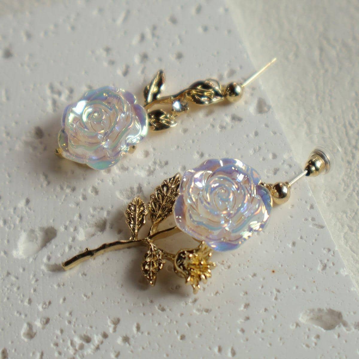 Rose Retro Drop Earrings for Women, Vintage White and Gold Roses - view 3