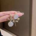 Rose Retro Drop Earrings for Women, Vintage White and Gold Roses - view 4