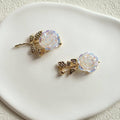 Rose Retro Drop Earrings for Women, Vintage White and Gold Roses - view 5