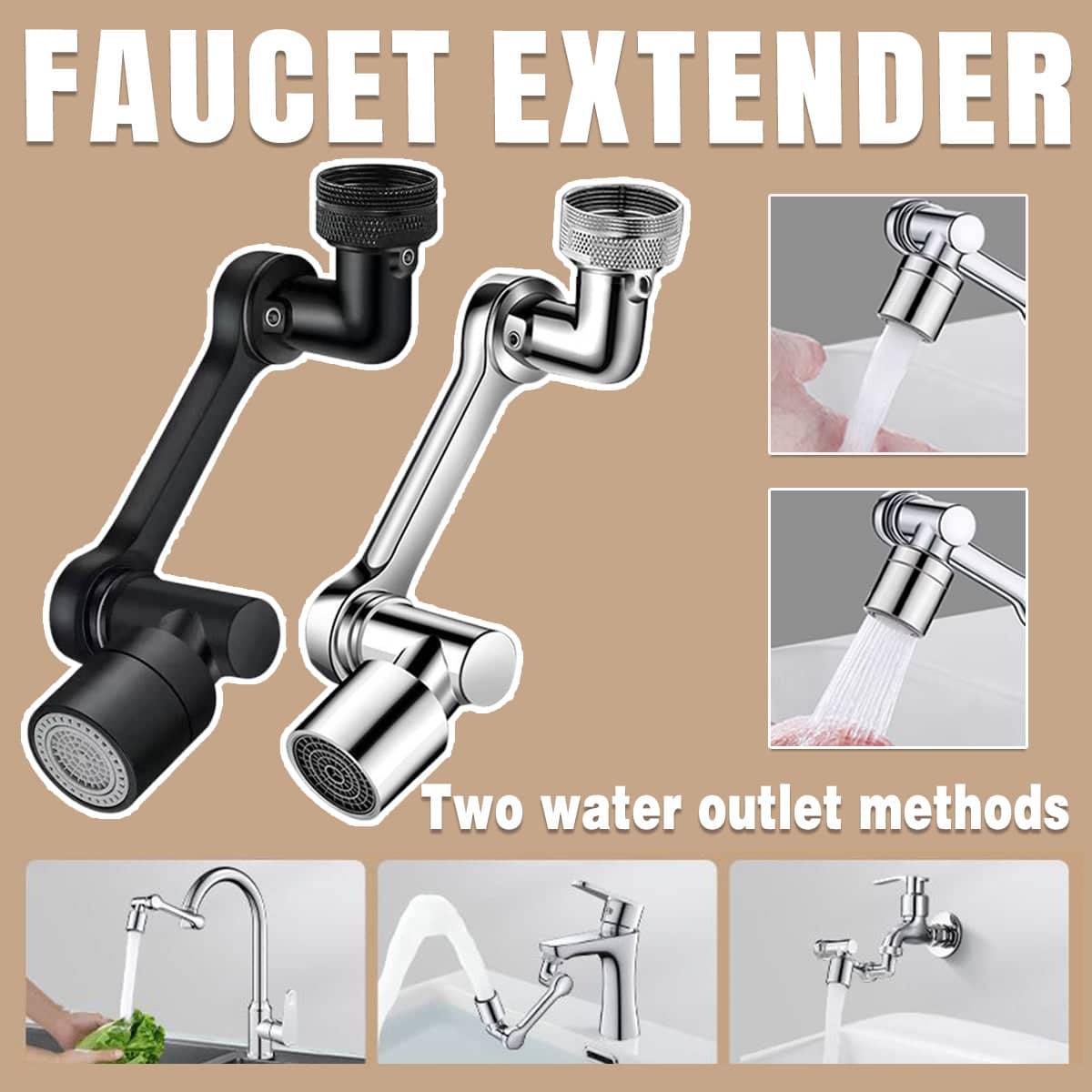 Rotatable Mechanical Arm Faucet Extender with Filter for Kitchen and Bathroom Taps - Black - view 2