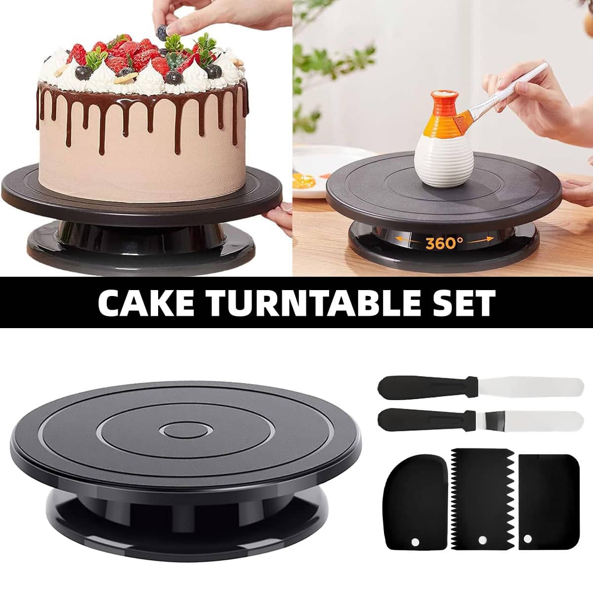 Rotating Cake Turntable Set with Icing Spatula and Decorating Tools