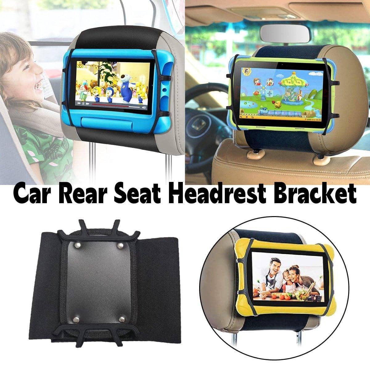 Rotating Car Headrest Tablet Holder, 360 Degree - Black